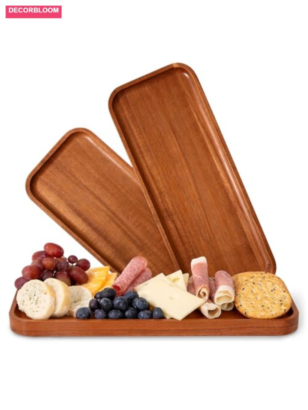 Acacia Wood Serving Trays Set of 3 Rectangular Platters 14 x 5.5 inch